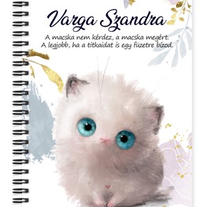 Személyre szabható - Hógolyó - Cuki cicus mintás A5-ös füzet, Otthon & Életmód, Papír, írószer, Jegyzetfüzet & Napló, , MESKA