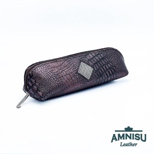 Metál barna krokkómintás rombusz swarovski köves bőr neszeszer / tolltartó K4029, Táska & Tok, Neszesszer, , MESKA