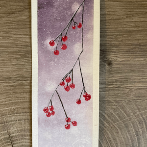 Téli mintájú bogyós könyvjelző lila háttérrel, Művészet, Festmény, Akvarell, , MESKA