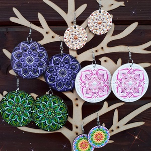 Pontozott Mandala Fülbevalók - ékszer - fülbevaló - lógós kerek fülbevaló - Meska.hu