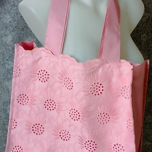 Rózsaszín virágos textil táska - Meska.hu