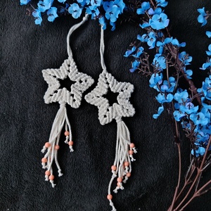 Páros macrame csillag karácsonyi dísz rózsaszín gyönggyel - Meska.hu