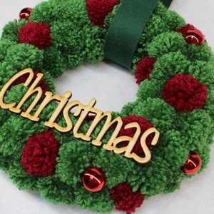 Christmas pompon koszorú - zöld, bordó - Meska.hu
