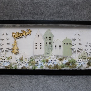 Téli város karácsonyi kép világítással és Mikulással - karácsony - karácsonyi lakásdekoráció - karácsonyi fénydekoráció - Meska.hu