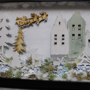 Téli város karácsonyi kép világítással és Mikulással - karácsony - karácsonyi lakásdekoráció - karácsonyi fénydekoráció - Meska.hu