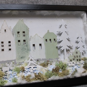 Téli város karácsonyi kép világítással és Mikulással - karácsony - karácsonyi lakásdekoráció - karácsonyi fénydekoráció - Meska.hu