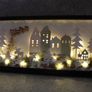 Téli város karácsonyi kép világítással és Mikulással, Karácsony, Karácsonyi lakásdekoráció, Karácsonyi fénydekoráció, , MESKA