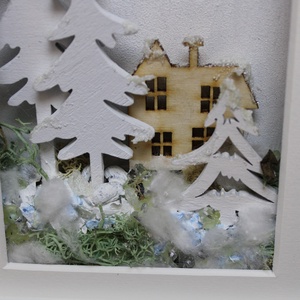 Téli kép keretben - karácsony - karácsonyi lakásdekoráció - karácsonyi lakásdíszek - Meska.hu