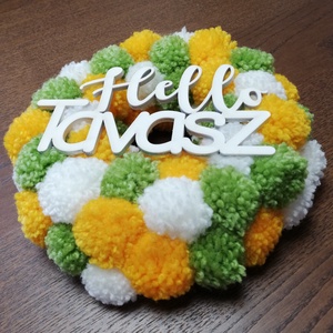 Hello tavasz pompon koszorú - fehér, sárga, zöld - otthon & életmód - dekoráció - ajtó- és ablak dekoráció - ajtódísz & kopogtató - Meska.hu