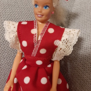 Piros fehér pöttyös barbie ruha  - játék & sport - baba & babaház - barbie ruhák - Meska.hu