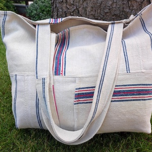 Nowaste zsákvászon táska kék piros csíkos, Táska & Tok, Kézitáska & válltáska, Nagy pakolós táska, Varrás, MESKA