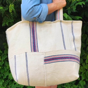 Nowaste zsákvászon táska kék piros csíkos - táska & tok - kézitáska & válltáska - nagy pakolós táska - Meska.hu