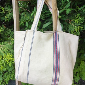 Nowaste zsákvászon táska kék piros csíkos - táska & tok - kézitáska & válltáska - nagy pakolós táska - Meska.hu