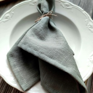 Zöld lenvászon szalvéta 2db - otthon & életmód - konyhafelszerelés, tálalás - konyhai textil - szalvéta - Meska.hu