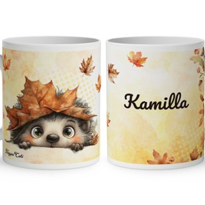 Névvel kérhető - Cuki őszi kukucskáló süni mintás bögre - Meska.hu