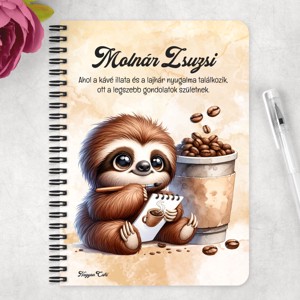 Személyre szabható - Festő kávés lajhár mintás A5-ös füzet - otthon & életmód - papír, írószer - jegyzetfüzet & napló - Meska.hu