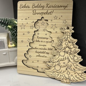 Karácsonyi üdvözlőlap, kivehető dísszel, Karácsony, Karácsonyi ajándékozás, Karácsonyi képeslap, üdvözlőlap, ajándékkísérő, Gravírozás, pirográfia, MESKA
