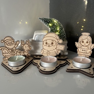 Karácsonyi mécses tartó fából , Karácsony, Karácsonyi lakásdekoráció, Karácsonyi illatgyertya, mécses, Gravírozás, pirográfia, MESKA