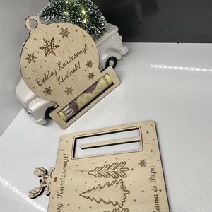 Karácsonyi  pénzátadó fadísz, Karácsony, Karácsonyi ajándékozás, Karácsonyi képeslap, üdvözlőlap, ajándékkísérő, , MESKA