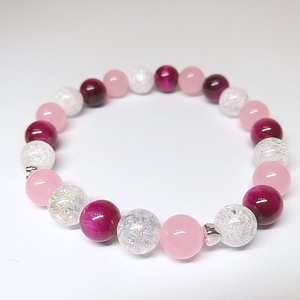 Pink tigrisszem ásványkarkötő jádéval, roppantott hegyikristállyal és aura kvarccal -  - Meska.hu