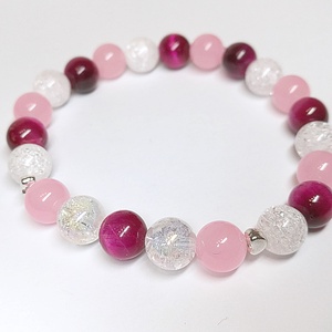 Pink tigrisszem ásványkarkötő jádéval, roppantott hegyikristállyal és aura kvarccal -  - Meska.hu