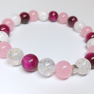 Pink tigrisszem ásványkarkötő jádéval, roppantott hegyikristállyal és aura kvarccal -  - Meska.hu