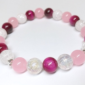 Pink tigrisszem ásványkarkötő jádéval, roppantott hegyikristállyal és aura kvarccal -  - Meska.hu