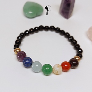 Hét csakrás ásványkarkötő csiszolt fekete acháttal - ékszer - karkötő - gyöngyös karkötő - Meska.hu