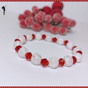 Csendes éj :) ásványkarkötő roppantott hegyikristályból, piros üveggyöngyökkel - Meska.hu