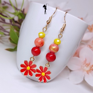 Piros margaréta virág medálos tavaszváró fülbevaló - Meska.hu