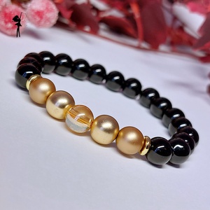 Ünnepi téli karkötő fekete achátból, arany hematittal, aurakvarccal, üvegggyönggyel, Ékszer, Karkötő, Gyöngyös karkötő, Ékszerkészítés, Gyöngyfűzés, gyöngyhímzés, MESKA