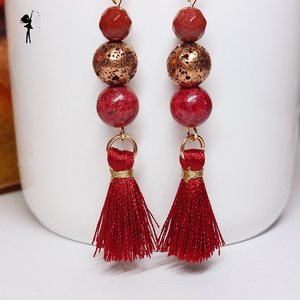 Bordó cérnabojtos ásványfülbevaló  - ékszer - fülbevaló - lógó fülbevaló - Meska.hu