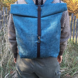 Kék textil vegán hátizsák - táska & tok - hátizsák - roll top hátizsák - Meska.hu