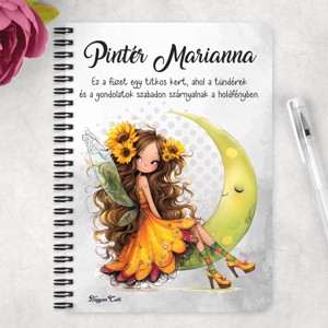 Személyre szabható - Huncut Napraforgós tündérlány mintás A6-os füzet - otthon & életmód - papír, írószer - jegyzetfüzet & napló - Meska.hu