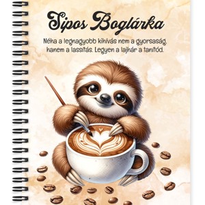 Személyre szabható - Kávés lajhár és a szíves cappucino mintás A6-os füzet, Otthon & Életmód, Papír, írószer, Jegyzetfüzet & Napló, , MESKA
