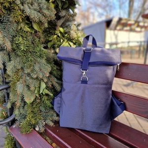 RE'A dizájn Blue Plush rolltop hátizsák  M méret, Táska & Tok, Hátizsák, Roll top hátizsák, Varrás, MESKA