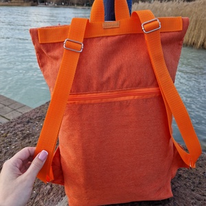RE'A dizájn Orange Flowers rolltop hátizsák  M méret - táska & tok - hátizsák - roll top hátizsák - Meska.hu