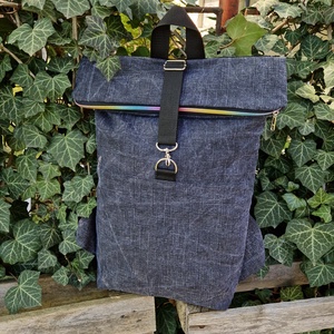 RE'A dizájn Black Denim rolltop hátizsák  M/L közötti méret - táska & tok - hátizsák - roll top hátizsák - Meska.hu