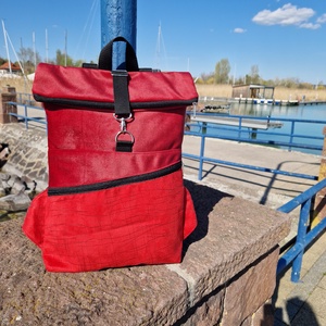 RE'A dizájn Red Stripes rolltop hátizsák  M méret - táska & tok - hátizsák - roll top hátizsák - Meska.hu