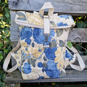 RE'A dizájn Blue Roses rolltop hátizsák  S méret, Táska & Tok, Hátizsák, Roll top hátizsák, Varrás, MESKA