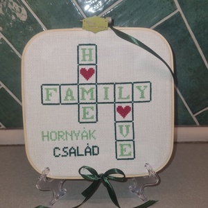 Családi falikép, Művészet, Textilkép, Keresztszemes, Hímzés, MESKA
