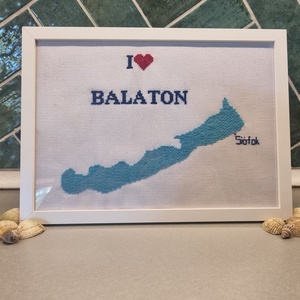 Balatonos falikép, Művészet, Textilkép, Keresztszemes, Hímzés, MESKA