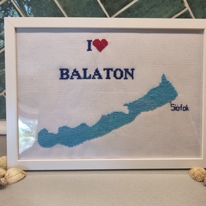 Balatonos falikép - művészet - textilkép - keresztszemes - Meska.hu