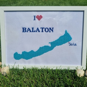 Balatonos falikép - művészet - textilkép - keresztszemes - Meska.hu