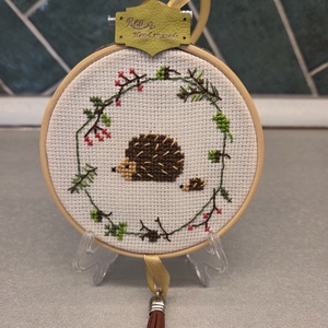 Őszi minikép/kopogtató - művészet - textilkép - keresztszemes - Meska.hu