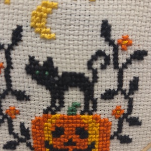 Őszi minikép/kopogtató - művészet - textilkép - keresztszemes - Meska.hu