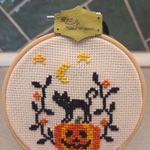 Őszi minikép/kopogtató - művészet - textilkép - keresztszemes - Meska.hu
