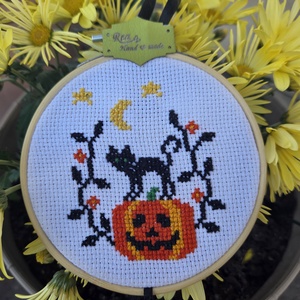 Őszi minikép/kopogtató - művészet - textilkép - keresztszemes - Meska.hu