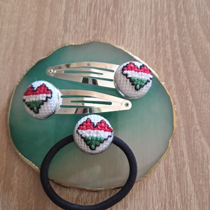 Nemzeti színű hajcsat+hajgumi szett - Meska.hu