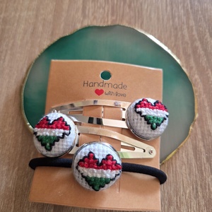 Nemzeti színű hajcsat+hajgumi szett - ruha & divat - hajdísz & hajcsat - hajgumi - Meska.hu